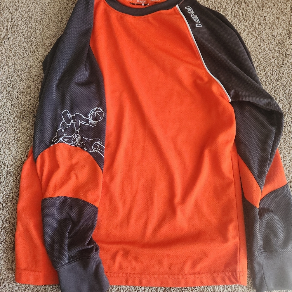 AND1 Embroidered Sleeve Orange and Black Long Sleeve Shirt